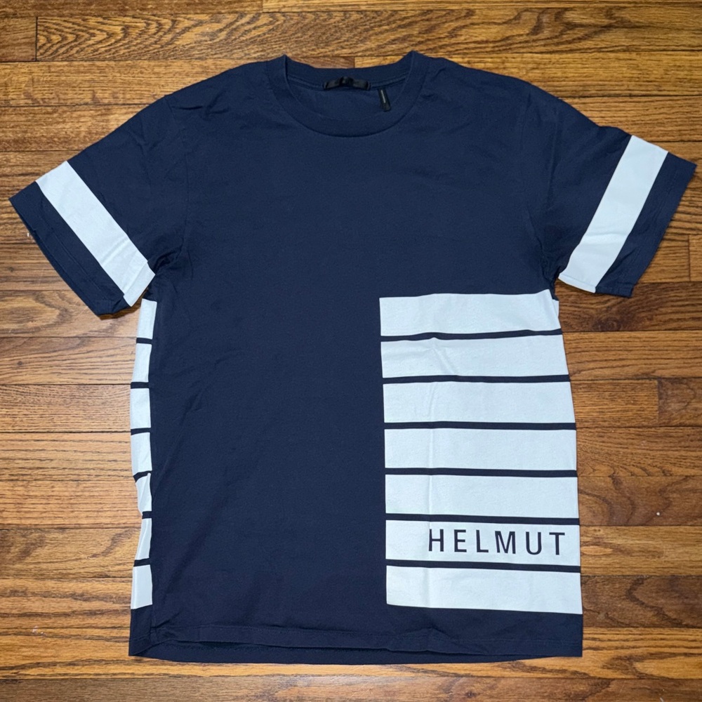 Helmut Lang Navy and White Graphic Tee